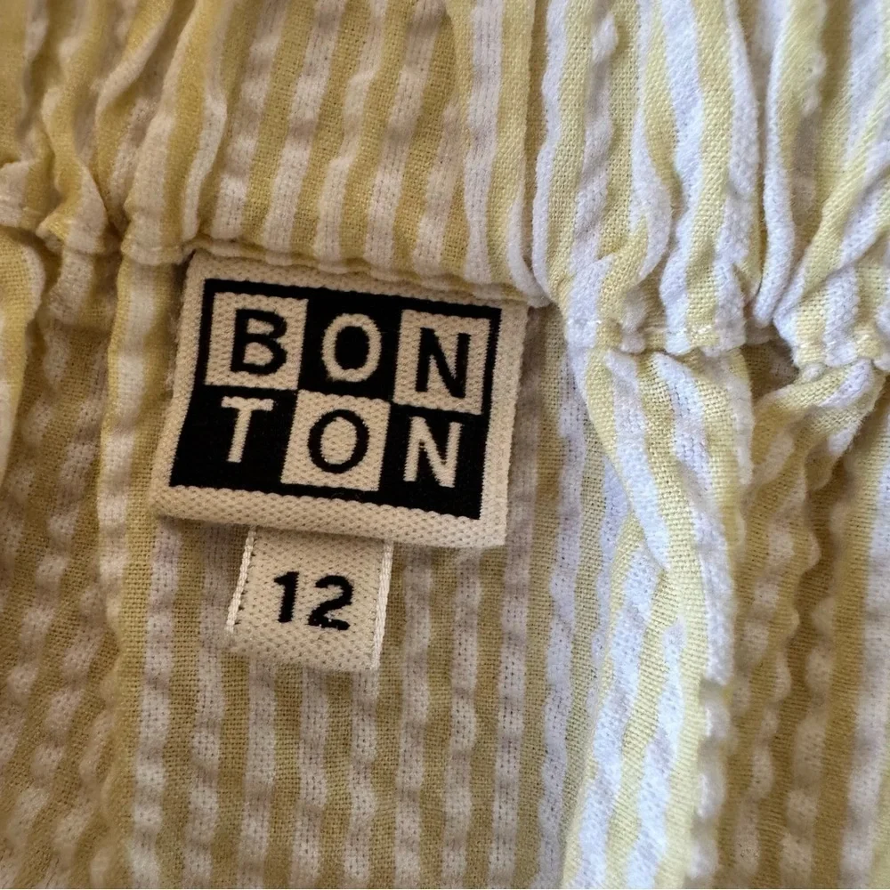 Bonton Girls 12 Skirt Yellow Seersucker Pink Heart Pockets Elastic Stretch Waist
